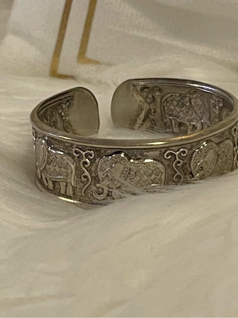 Vintage Hand-Chased Silver Cuff Bangle ~ Elephant Symbol ~ Repoussé Silverwork -